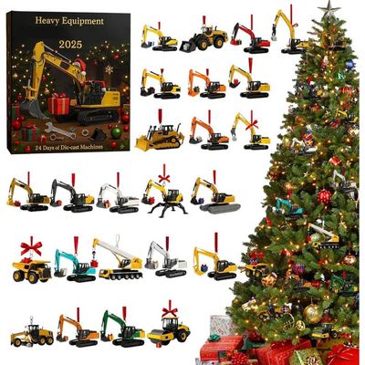 Calendrier De L'Avent 2025 Engins De Chantier – 24 Mini Pelleteuses à Collectionner – Décoration Acrylique 28x18 Cm, Compte à Rebours Jusqu'à Noël