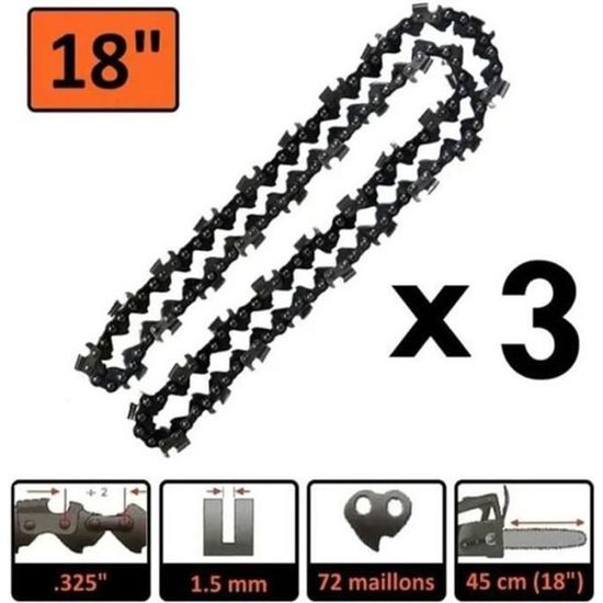 Guide Et Chaînes Tronçonneuse GT Garden 55cm - Lot De 3 Chaînes 85 Maillons - Pas .325'' - Pour 45-62cm3