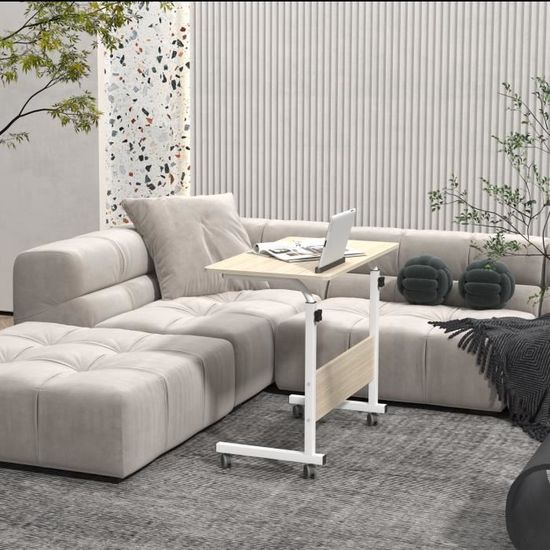 Table Roulante Ordinateur Portable Sogesfurniture - Bureau Mobile Hauteur Réglable 67-115cm - Plateau 80x60cm - Blanc