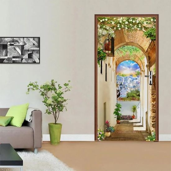 Sticker Trompe-l'œil 3D Pour Porte De Toilettes - Motif Cheval Blanc - 77 X 200 Cm - PVC Lavable - Autocollant Facile à Poser - 9