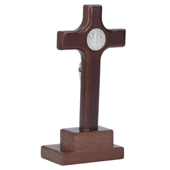 Croix Mural Catholique En Bois 20 Cm - Crucifix Avec Jésus Et Chapelet - Décoration Religieuse, Cadeau Baptême, Communion