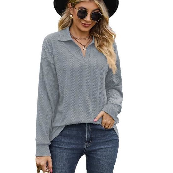 Pull Col V Express Femme Taille S - Rayures Noir Et Gris, Coupe Ample