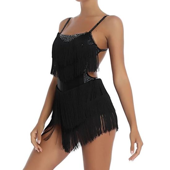 Robe De Danse Latine Asymétrique Femme Avec Strass Brillants - Tenue Salsa, Rumba, Chacha, Patinage Artistique - 11