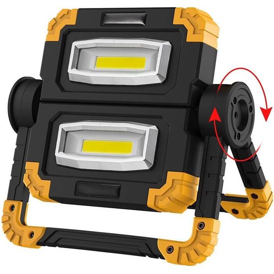 Projecteur Chantier LED Rechargeable USB Lampe de Travail Lumières de Sécurité d'urgence pour Atelier Garage Terrasse Jardin