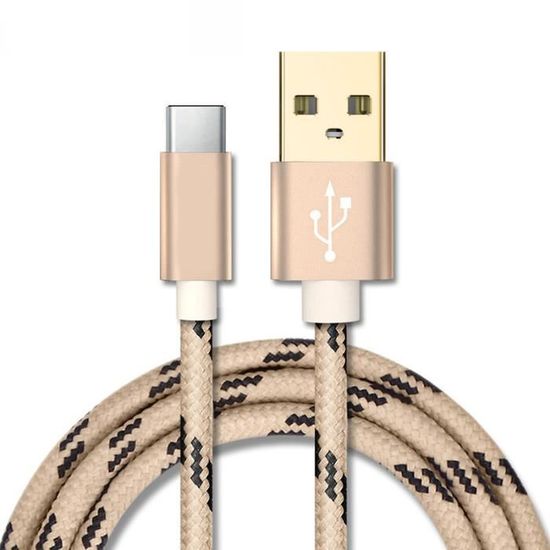 Câble USB/Type C Renforcé Métal Et Nylon – 1,5 M – Rose – Neuf