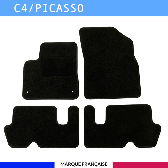 Tapis de sol voiture - Sur mesure pour Citroën C4 PICASSO (06/2006-08/2013) - Antidérapant - Clips et Scratch - 4 pièces