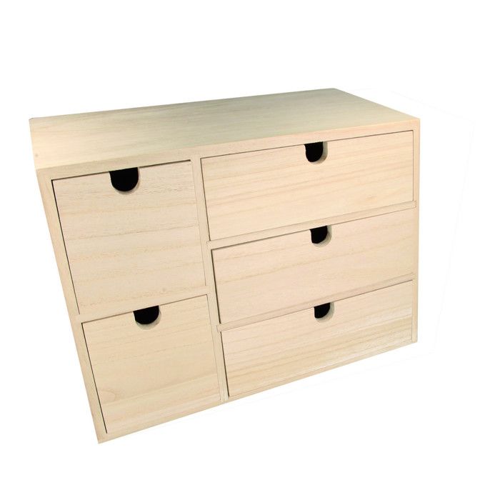 Bloc en bois 5 tiroirs 35x15x26cm - Artémio Marron