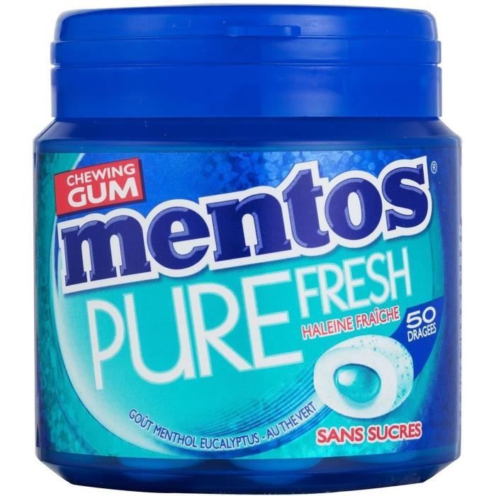 MENTOS GUM PURE FRESH Bottle de 50 dragées sans sucres - Menthol eucalyptus
