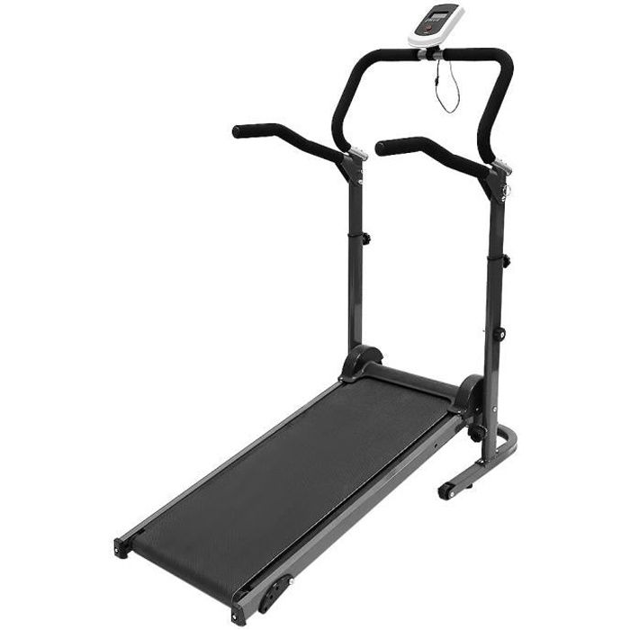YIS Tapis de course Fitness Mécaniques,Tapis Roulant Pliable, Tapis de marche avec Accoudoir allongé pour Maison ou Bureau - Noir