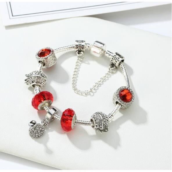 19cm Charms Bracelet Femme Pandora Style bijoux Femme Fleur rouge