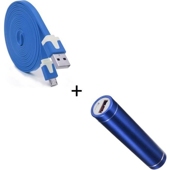 Pack Batterie pour Enceinte Bose SoundLink Color II Micro USB (Cable Chargeur Noodle 3m + Batterie Chargeur Externe) Android 2 BLEU