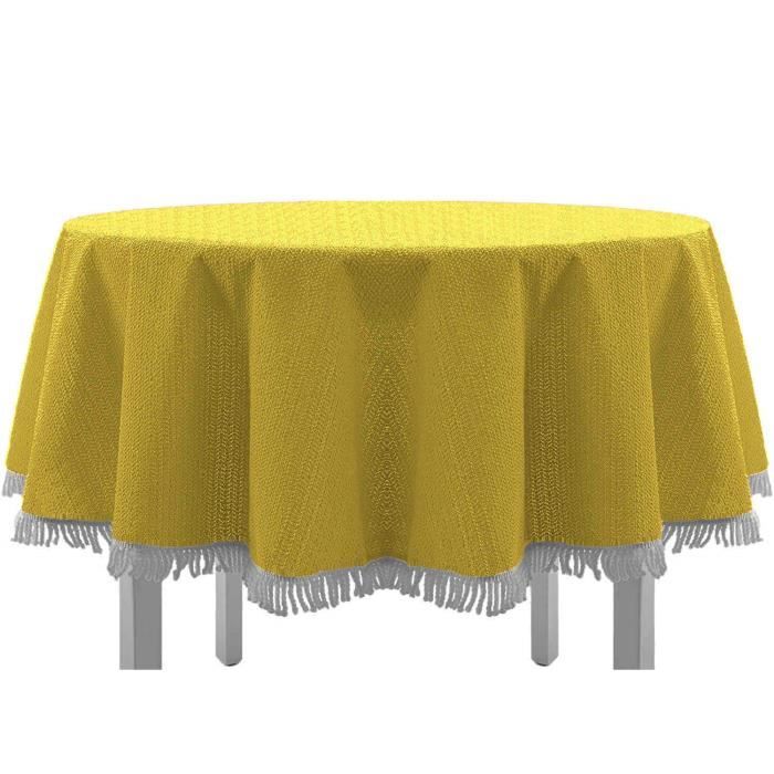 Exclusive Nappe de table de jardin, ronde, ovale, carrée classique avec franges, Textile, jaune, 140x180 cm oval