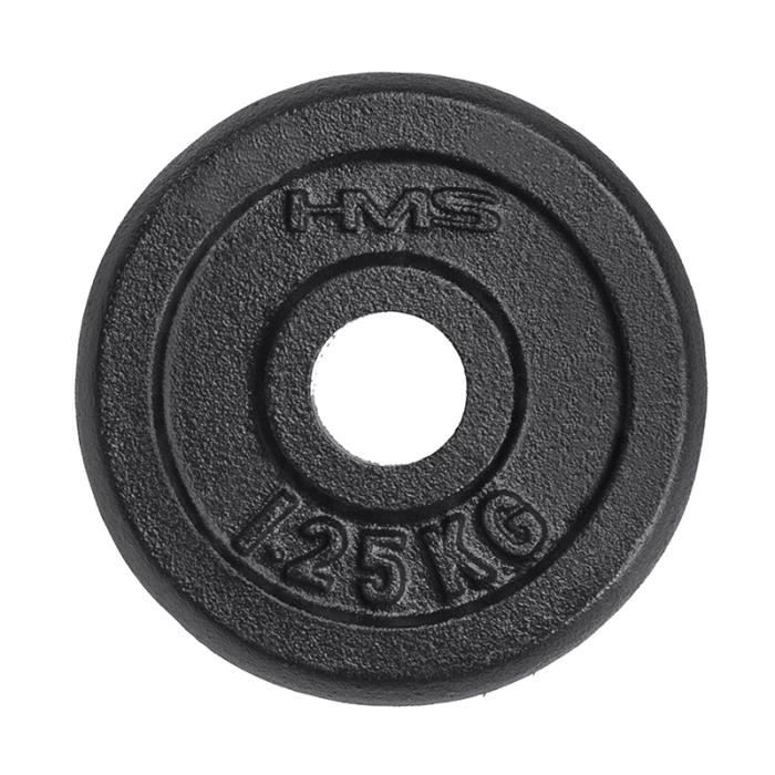 HMSPORT - Disque de poids noir en fonte 1,25 kg - Renforcement musculaire - Poids pour barre pleine - Équipement sportif - Noir