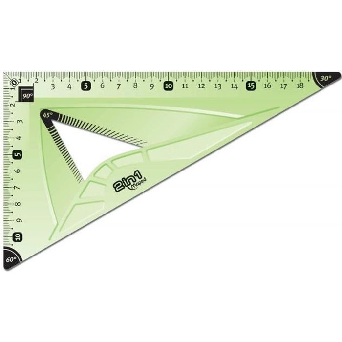 Maped Equerre INCASSABLE 0 positionné dans l'angle droit et préhension ergonomique - Equerre 2-en-1 60 et 45°, grand côté 21 cm,