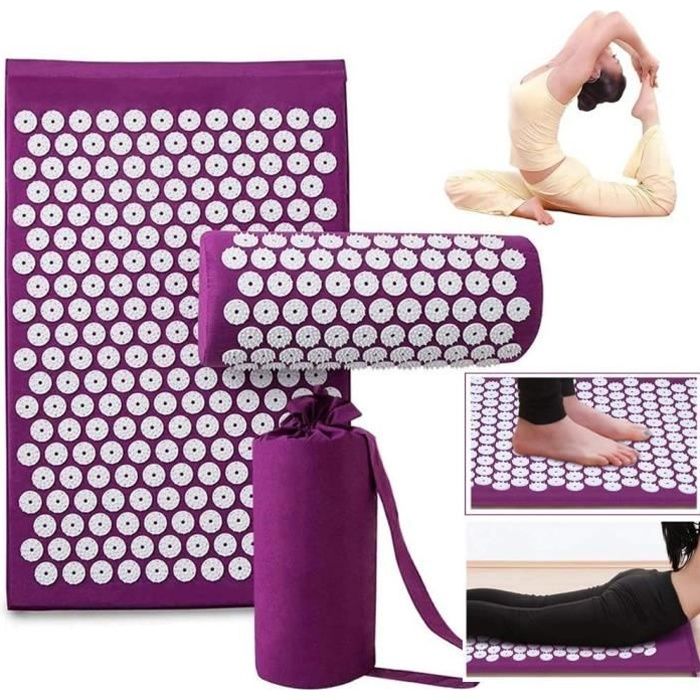 WOUNGZHA 1x Tapis Acupression, Tapis Yoga d'acupression Kit, Tapis de Massage, Soulage dos et Nuque, Détend les Muscles (Violet)