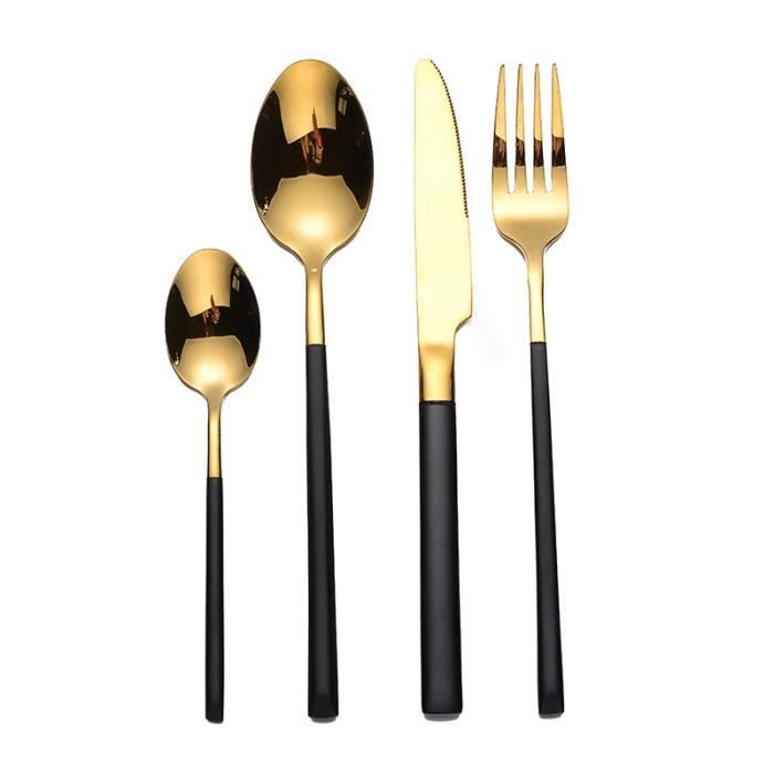 Services de table,Couverts en or et noir en acier inoxydable 18-10,service de vaisselle,fourchettes,couteaux - Type 4pcs balck gold