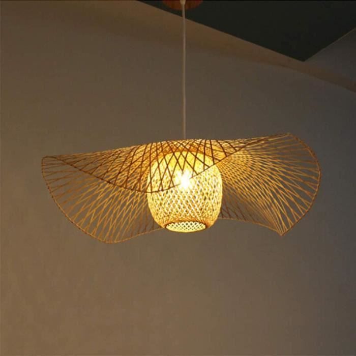 Vintage E27 Lustre Main En Bambou En Osier De Rotin Vague es Pendentif Luminaire Rustique Japonais auteur Reacuteglable 456