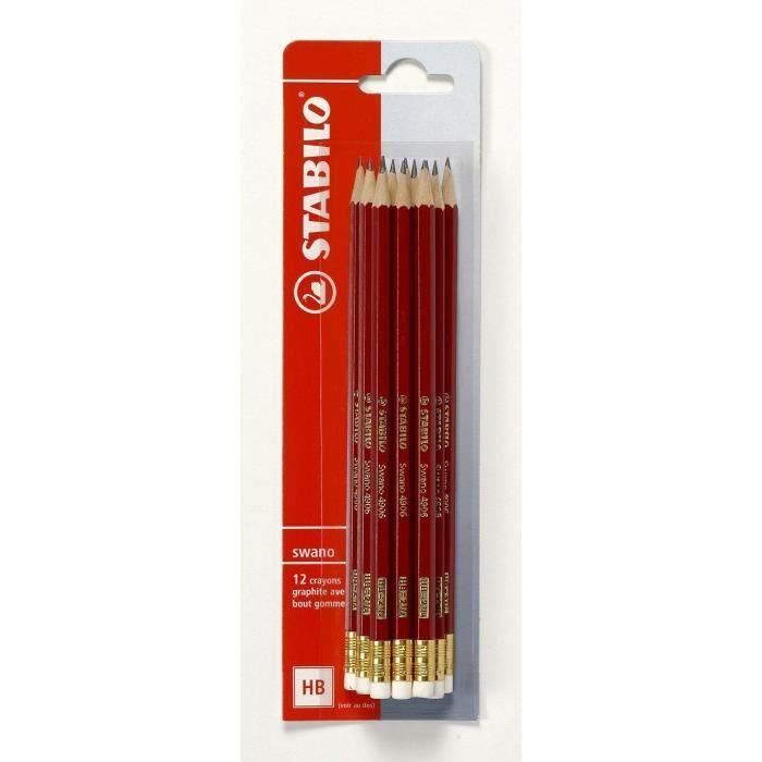 STABILO 12 Crayons Graphites Swano -HB- Bout gomme (Lot de 3)