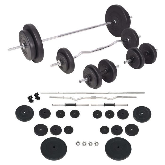 DEX® Ensemble d'haltères et barres d'haltères 90 kg noir