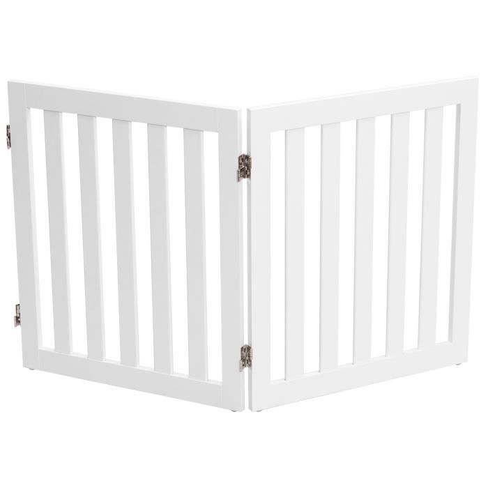 COSTWAY Barrière pour Chien en Bois 2 Panneaux Autoportante Charnières Métalliques à 360° Antidérapants 60cm pour Escaliers Blanc
