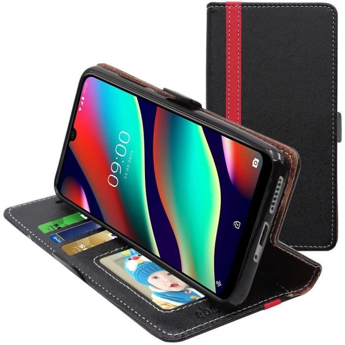 ebestStar ® pour Wiko View3 Pro - Etui Portefeuille PU Cuir , Noir / Rouge