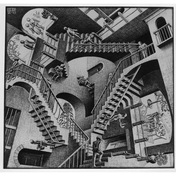 Poster Affiche Relativity Escaliers Escher Dessin Litographie Art Moderne Illusion 31cm x 32cm