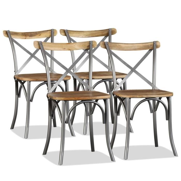 GOT-DBAChaise de salle à manger 4 pcs Bois de manguier massif et acier
