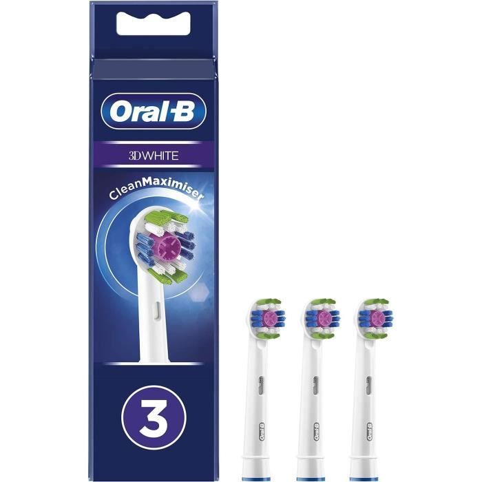 Oral-B Brossette de Rechange 3D White Clean Max, Brosse à Dents Électrique Jusqu’à 100 % d’élimination plaque dentaire, Pack X3