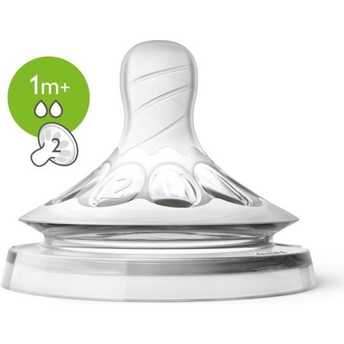 Philips Avent SCF042-27 Lot de 2 tétines Natural débit lent 2 trous - 1 Mois+