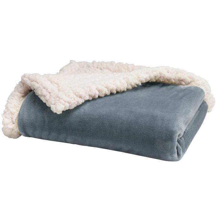 BABYCALIN Couverture bi- matière Flanelle et Sherpa - Gris - 75 x 100 cm