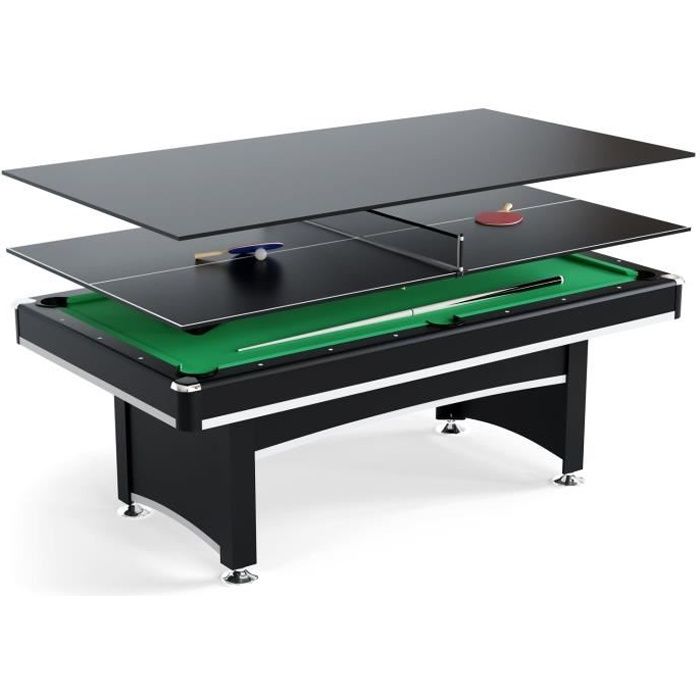 Table multi jeux 3 en 1 APOLLON Billard, Ping-Pong, Plateau Dînatoire - avec accessoires