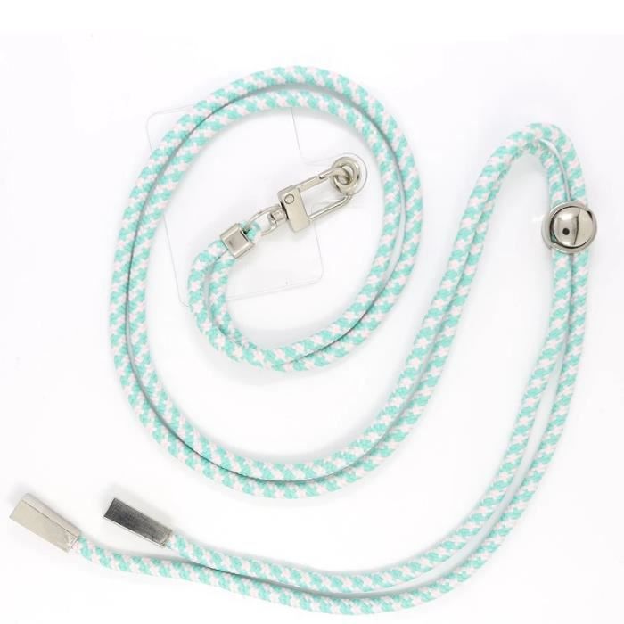 Tour de cou et cordon telephone universel vert turquoise et blanc