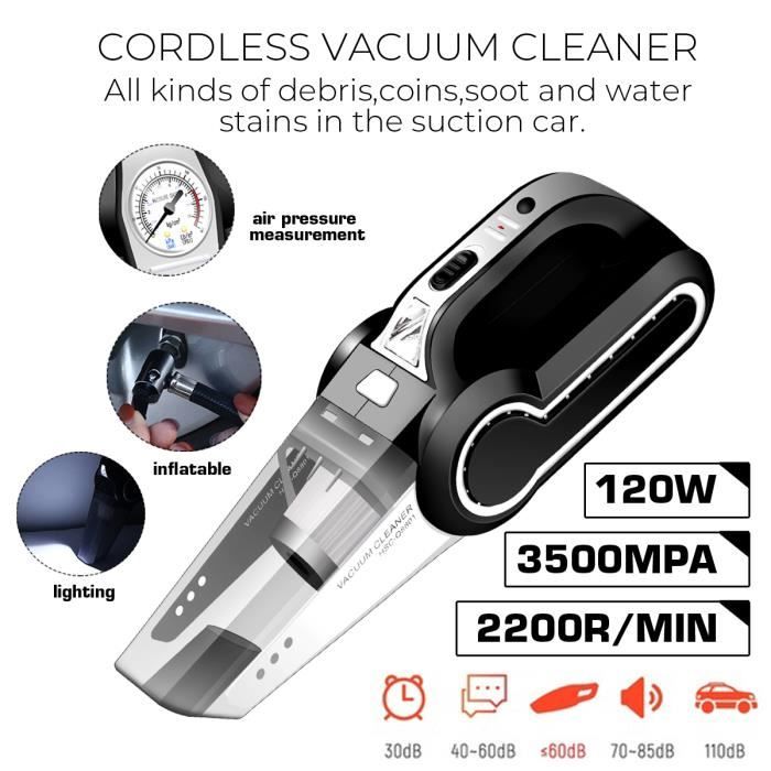 AVANC 120W Aspirateur à Main Sans Fil 3500mpA Compresseur D'air Mesure pression pneus 4 en 1 LED portable