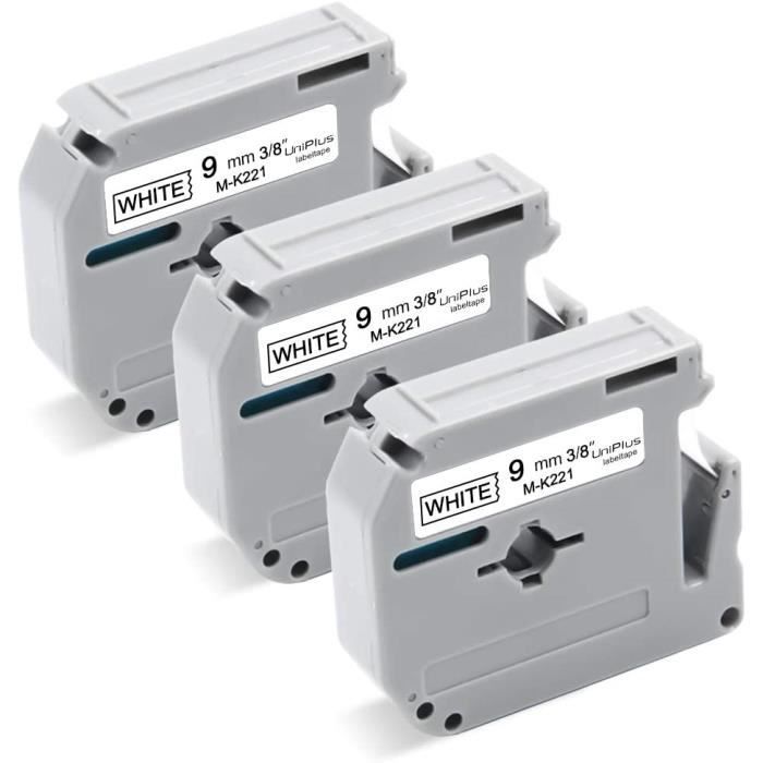 UniPlus Ruban Étiquettes Compatible pour Brother P-Touch M-K221 MK-221 9mm x 8m pour Brother P-touch PT-55 PT-60 PT-65 PT-70 PT-80