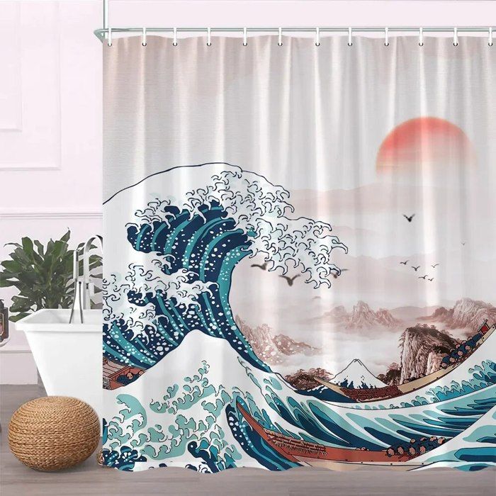 Rideau De Douche Japonais Ukiyoe Style Hokusai - 183x183 Cm, Imperméable, Avec 12 Crochets, Pour Salle De Bain Fun