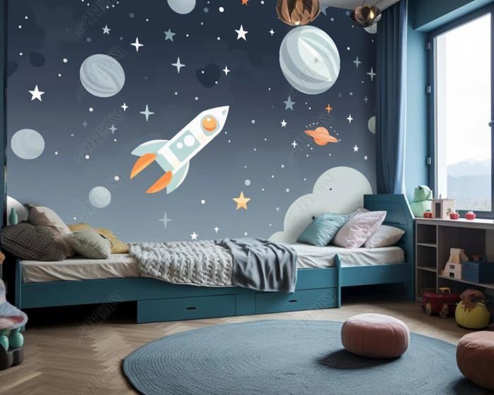 Papier Peint Intissé Chambre D'Enfant De La Planète Spatiale Décor ...