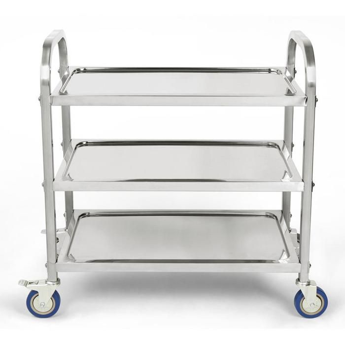 Desserte chariot aciers inoxydables de rangement à 3 étagères - ERROLVES - Argent