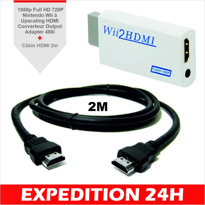 Adaptateur HDMI Wii Convertisseur Full HD 1080P Sortie Audio