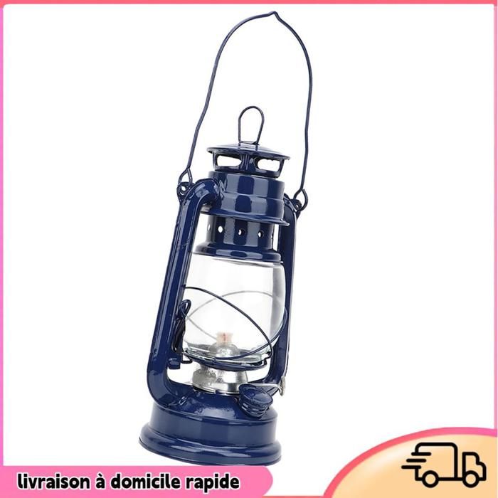 Dilwe Lampe à pétrole rétro Lampe à Pétrole Vintage Lanterne de Fer Lampe à Huile de Fête Décoration luminaire statuette Bleu