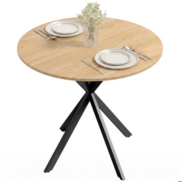 Table à manger - HOMCOM - ronde - pour 2 personnes - plateau aspect bois et piètement croisé en acier - blanc chêne