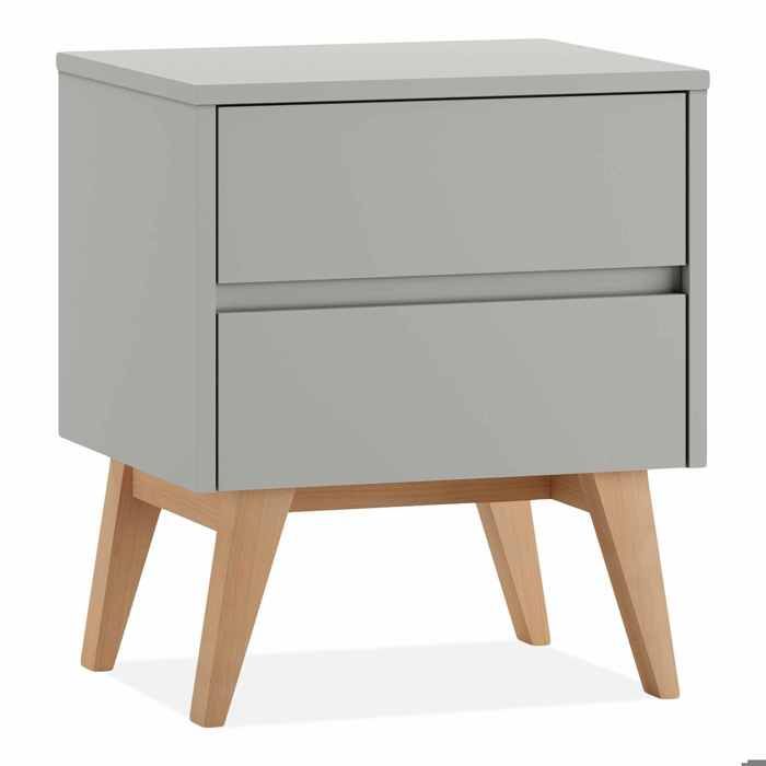 Table de chevet enfant DAMBI classique - L51 cm - Gris et bois de hêtre