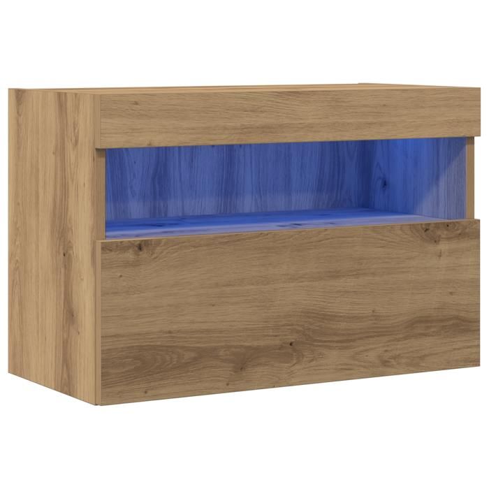 248362& Meuble TV - Table de Télévision/multimédia - avec lumières LED Chêne Artisan 60x30x40 cm