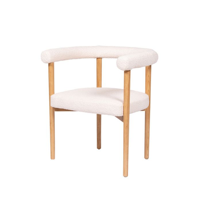 Fauteuil de table en bouclette et bois Neige - Amadeus