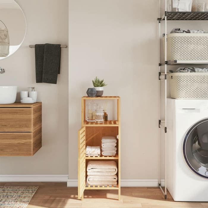 Solde dautomneColonne de rangement - RUIGOU - Armoire de salle de bain avec étagère 36x33x87cm bambou LEM52270