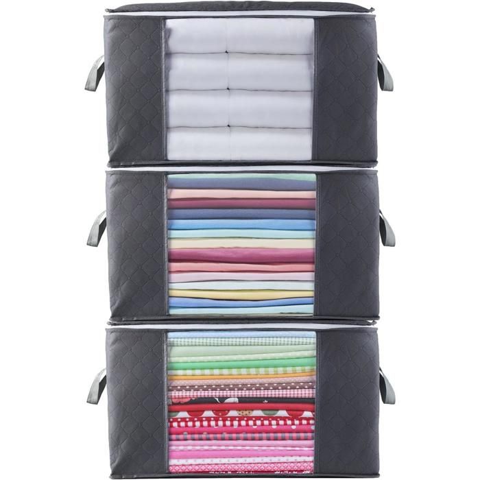 Rangement pliables pour vêtements avec poignée renforcée et fermeture éclair robuste pour vêtements literie etc - 3 pièces Gris
