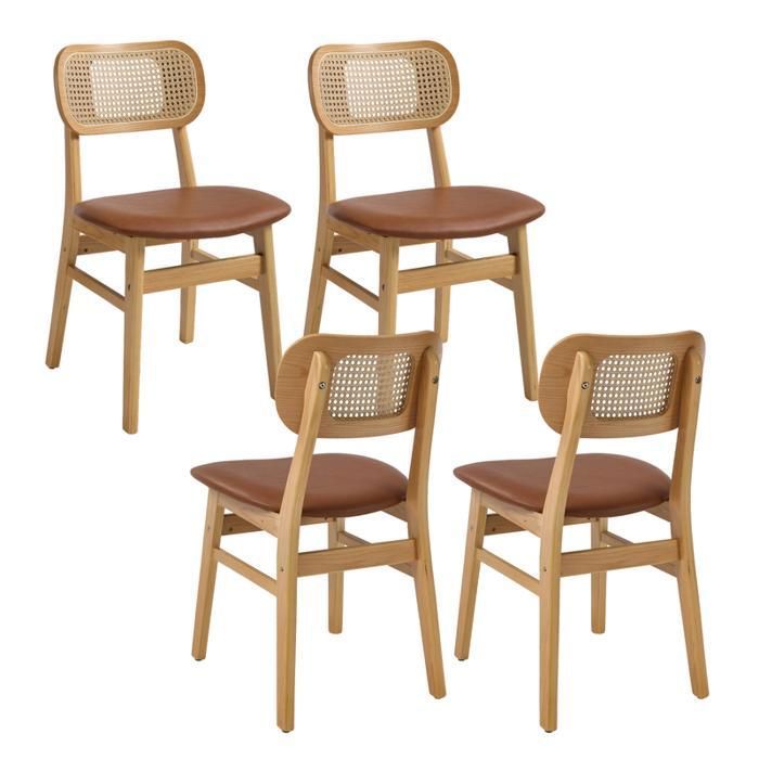 Wahson Chaise de Salle à Manger Lot de 4 Chaise Salle à Manger Rétro Chaise de Cuisine Cannage à Dossier en Rotin Cuir PU Marron