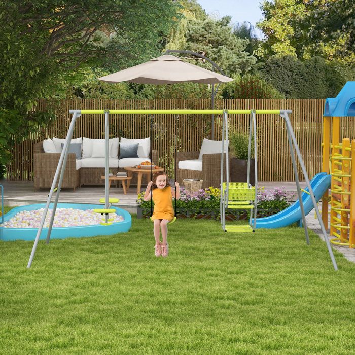 3 en 1 balançoire portique enfant avec 2 face à face et 1 siège de balançoire charge max. 225 kg vert