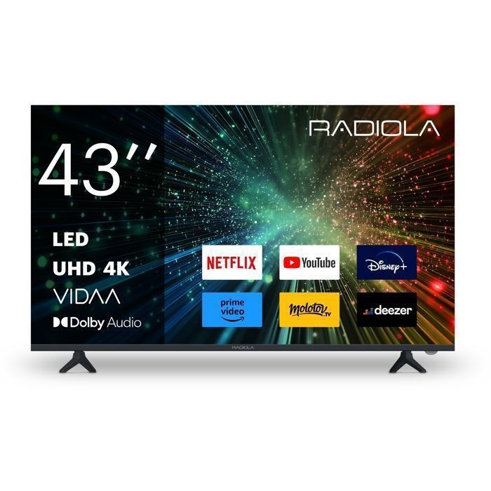 RADIOLA RA43A2 TV LED 4K UHD 43(108cm) Smart TV Vidaa Bluetooth Netflix Prime Video Disney HDMIx3 USB Dolby Audio