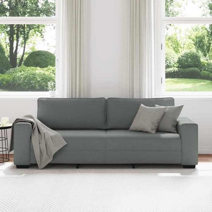 Canapé 3 places - MANGO - Gris foncé - 180 cm - Tissu polyester - 221x77x82 cm - Accoudoirs larges Canapé 3 places - MANGO - Gris foncé - 180 cm - Tissu polyester - 221x77x82 cm - Accoudoirs larges