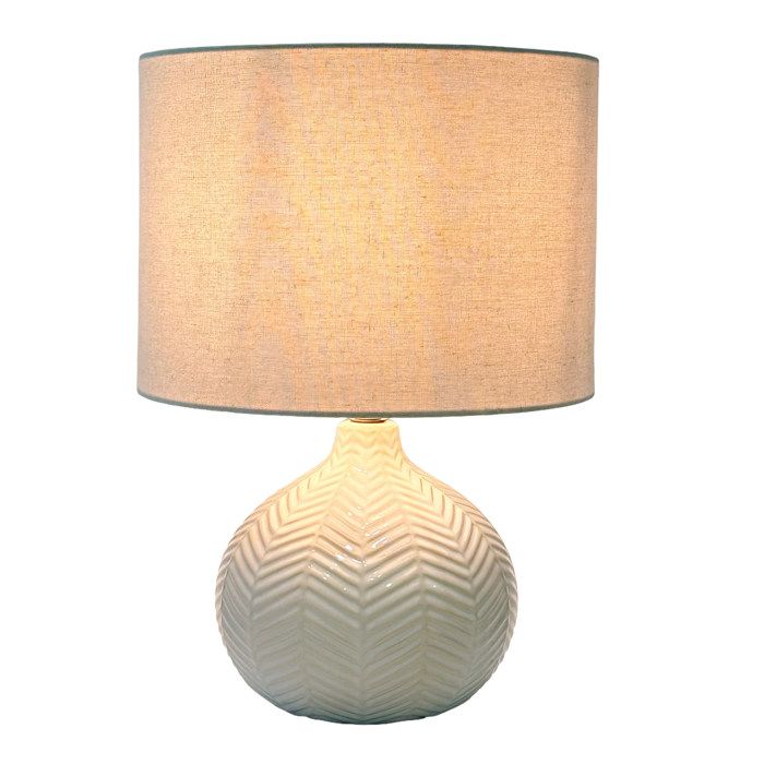 Lampe de table Relaxdays chevrons pied céramique abat-jour tissu E27 42x30cm chevet avec câble blanche
